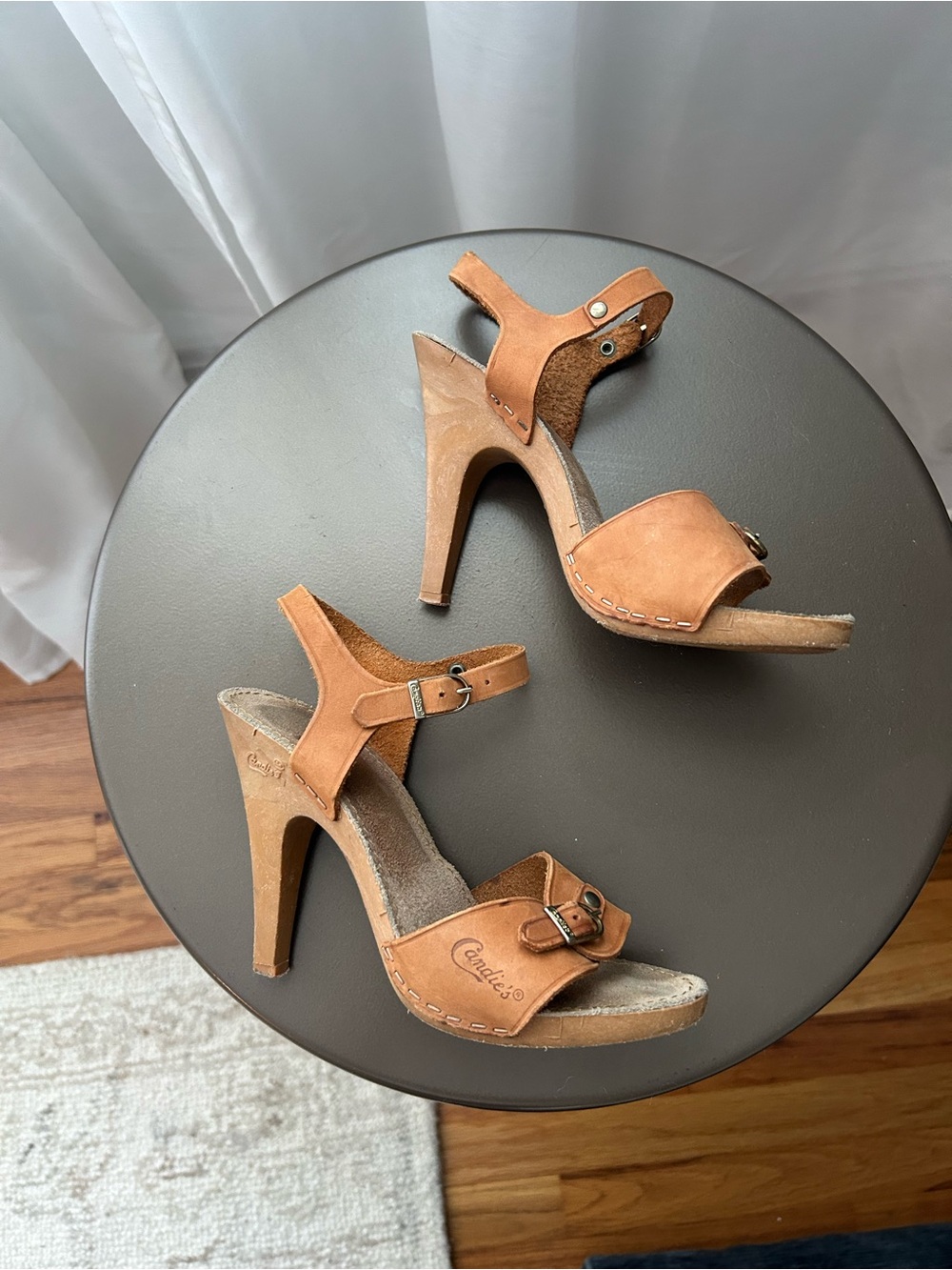 Vintage Candies Tan Leather High Heel Buckle Sandals